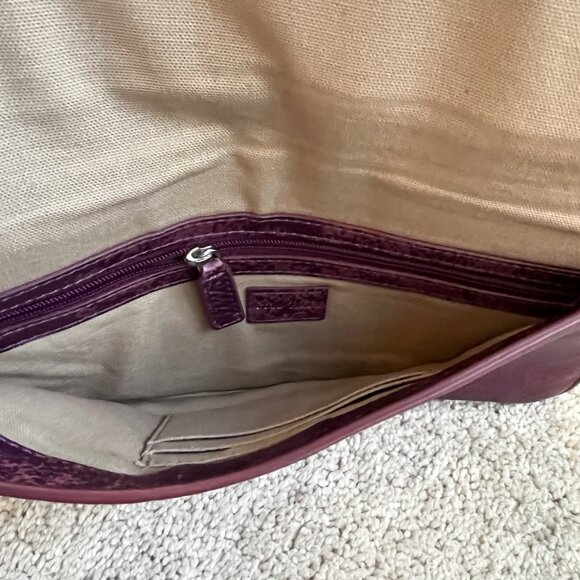 Y2K Cole Haan Envelope Clutch Metallic Leather Fuschia/Brown Party Purse Handbag - Picture 4 of 9